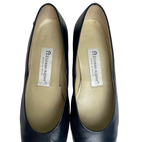 ETIENNE AIGNER Sarah Dark Navy Squared Toe Leather Low Heel Pumps - Size 7 M - Picture 4 of 16